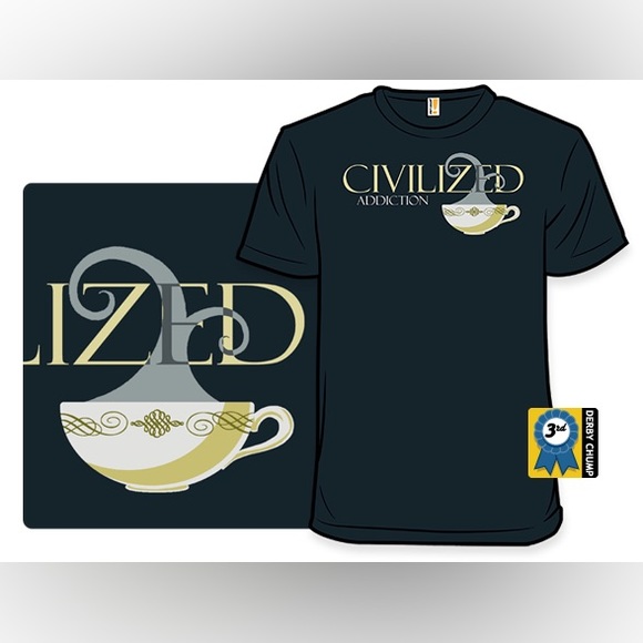 DONATED Civilized Addiction Coffee Tea Shirt Woot T Shirt Tea Cup Small Blue - Picture 10 of 10